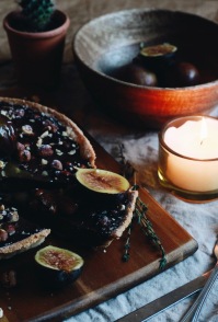 Roasted hazelnut and chocolate ganache tart, caramelised figs